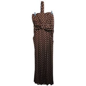 J.f.w. Just for wraps Maxi Polka Dot Dress Neck Tie Size 2X Brown & White New